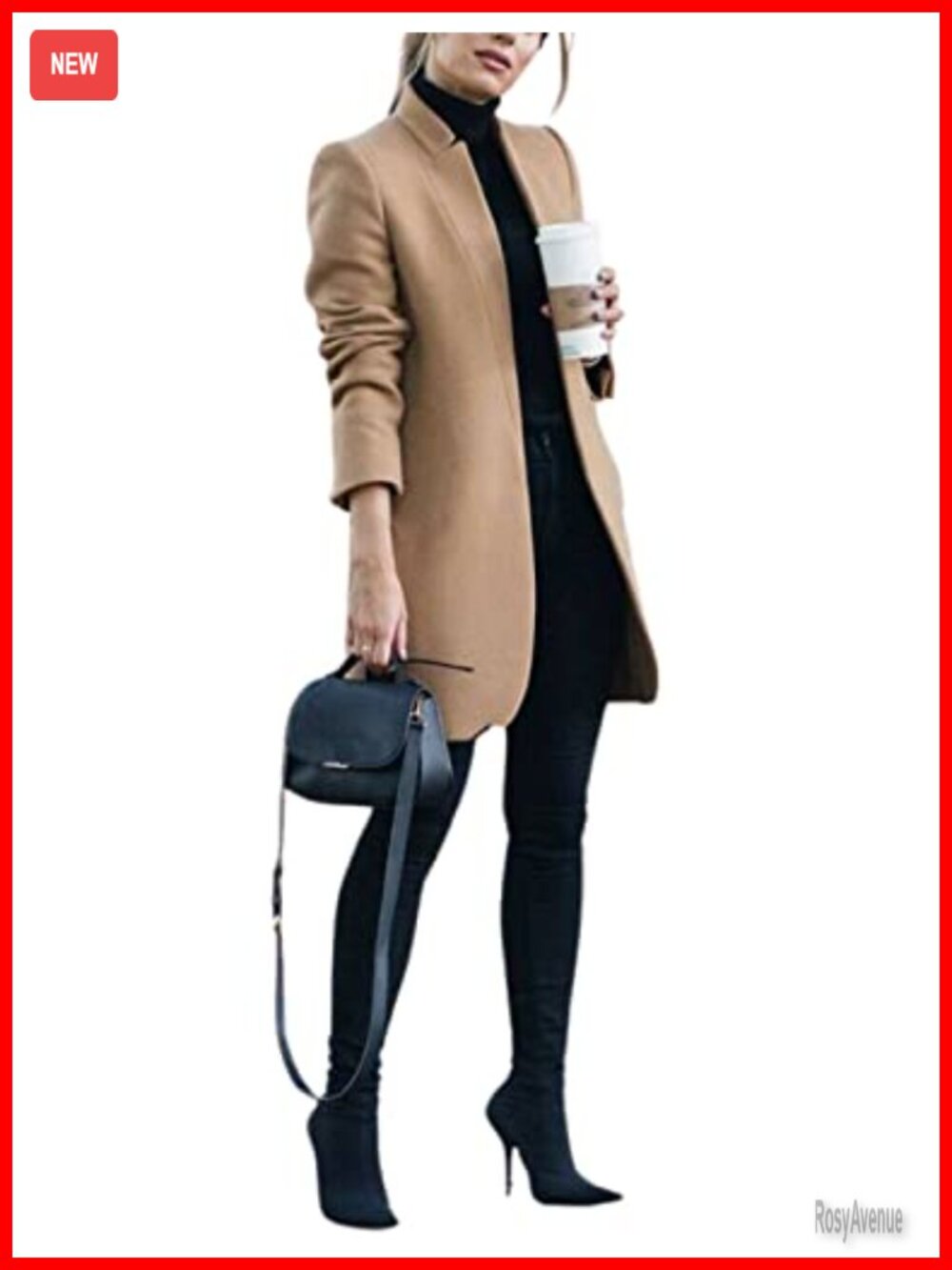 Wool Blend Pea Coat Stand Collar Mid Long Trenchcoat Women's